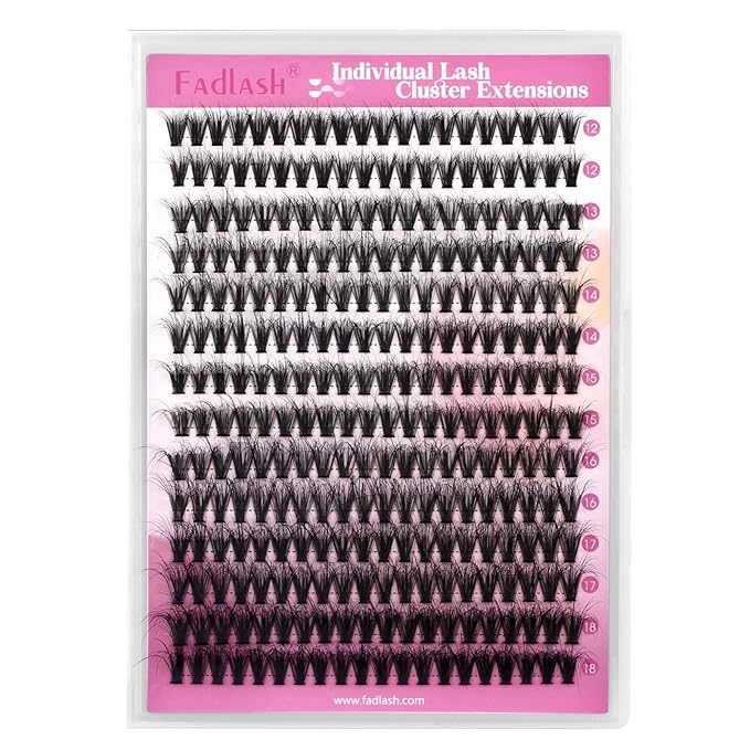 FADLASH Lash Clusters Thick Lash Extension Clusters 40D Individual Lashes 12-18mm Cluster Lashes D Curl Large Tray Eyelash Clusters 3D Effect Reusable (40D-07D-12-18mm)