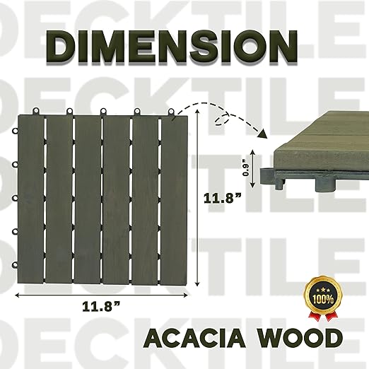 VICTORY RELAX Acacia Wood Decking Tiles 9PCS - Easy Snap Interlocking Deck Tiles for Patio Poolside Balcony Decor - All Weather Waterproof Flooring for Indoor & Outdoor (Round Joints)
