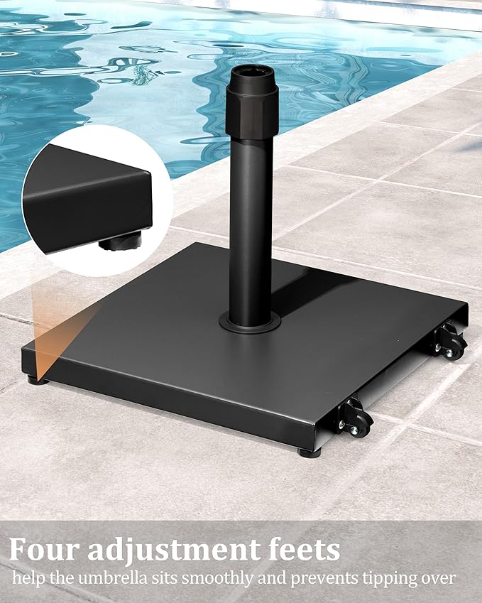 JOINHOM 42lbs Patio Umbrella Base with Wheels - Heavy Duty Outdoor Patio Market Umbrella Stand for Deck with Rollers, Poolside, Balcony, Wind-Resistant Design, Black