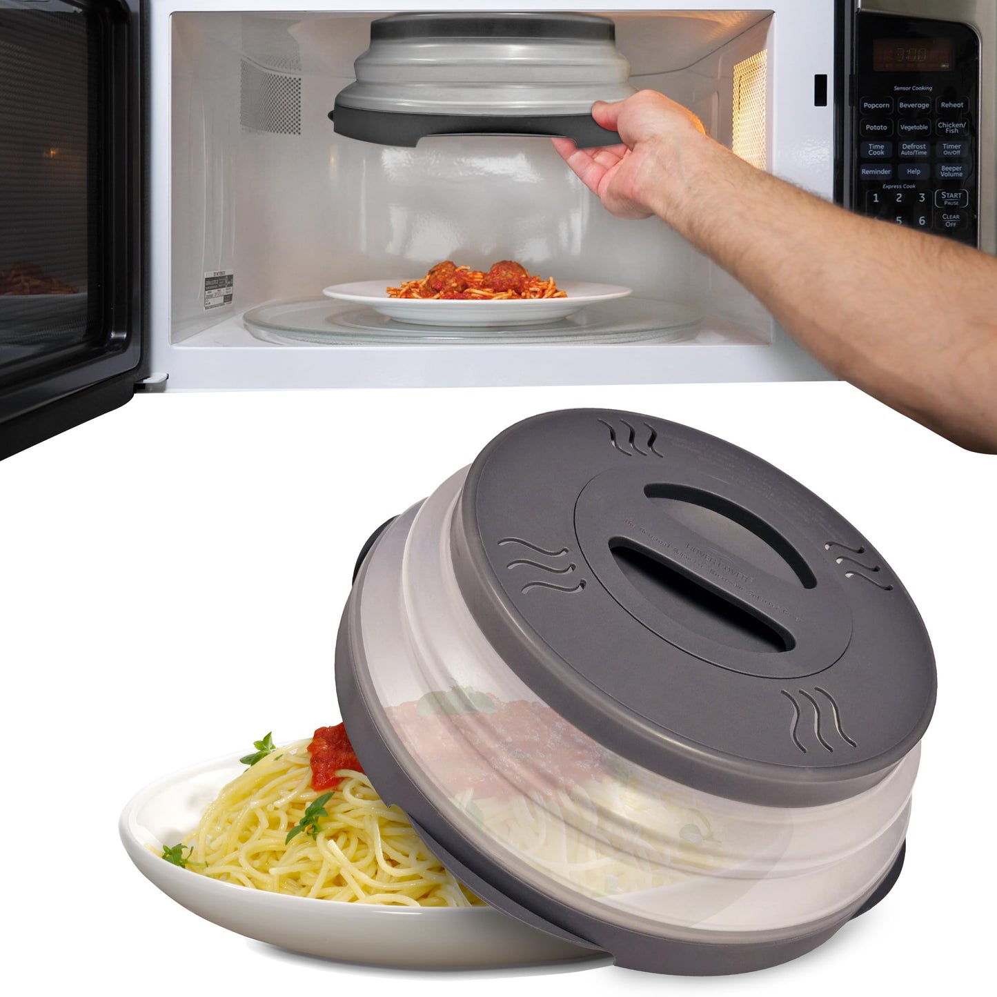 HOVER COVER Magnetic Microwave Splatter Cover with High Power, Strongest Magnetic Grip, Collapsible 12-Inch BPA-Free Food Lid, V