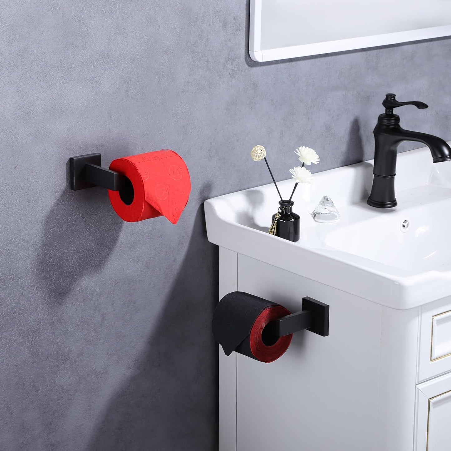 LANC Black Toilet Paper Holder, Bathroom Toilet Paper Roll Holder Wall Mounted Modern Matte Black TP Holder for Bathroom Kitchen Washroom Stainless Steel Left and Right 2 Pack, A8807MB-LRP2