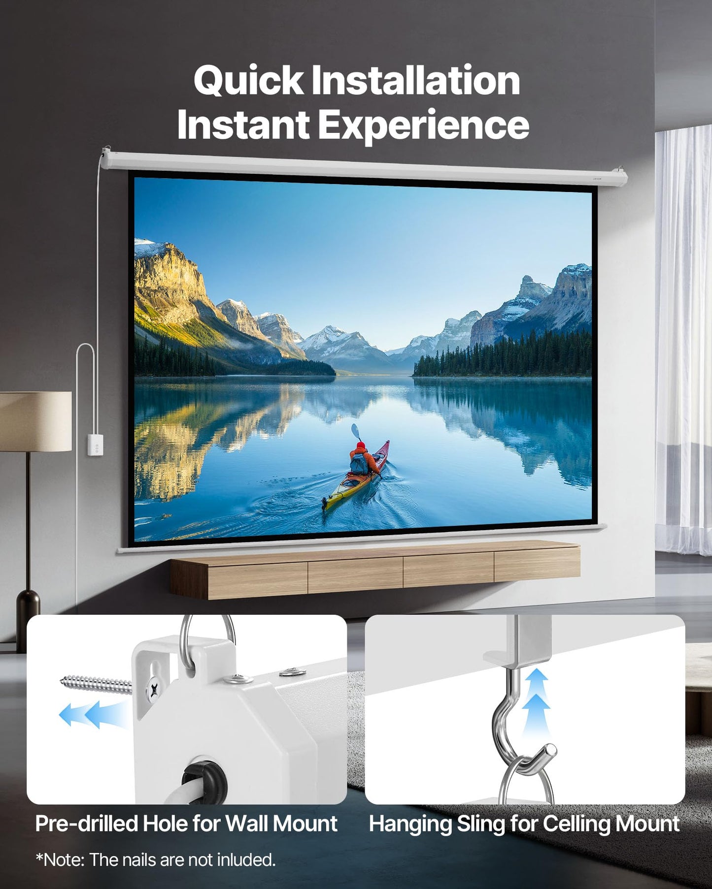 VEVOR Motorized Projector Screen, 120 inch 4:3 1080 HD Electric Projector Screen, Wall Mounted Projection Dispaly Projector with Remote Control, Automatic Movie Screen for Family Home Office Theater