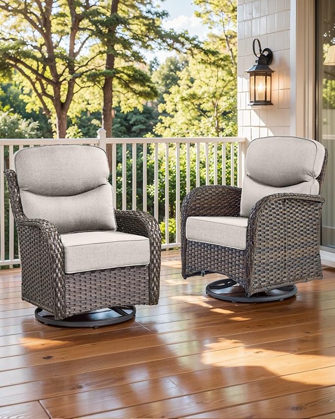 ACTREST Luxury 22x24/22x25 6-Inch Smile Patio Dining Chair Cushions Set of 4 - Heavy Duty Water Slashproof Outdoor Seat Cushion for Outside Furniture Set Swivel Chairs Loveseat L-Shape Sofa - Beige