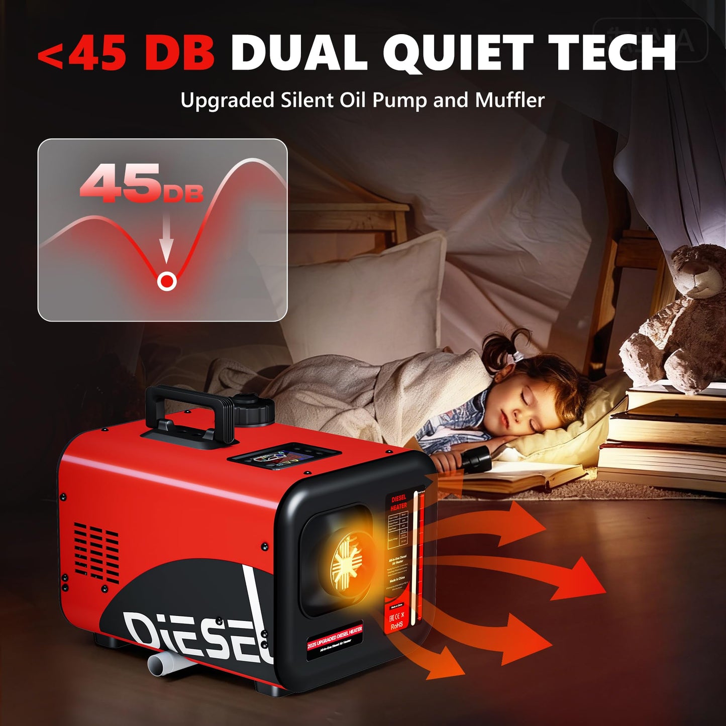 SILVEL Diesel Heater 8KW 110V/12V/24V, All-in-One 7L-8L Portable Diesel Air Heater with LCD Screen, Remote Control, Suitable for Car, Camper, RV, Truck, Home, Garage, Shop, Boat, Red