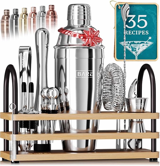 BARE BARREL® Mixology Bartender Kit Bar Set | 14-Piece Cocktail Shaker Set | Martini Barware Mixing Tools for Home Bartend...