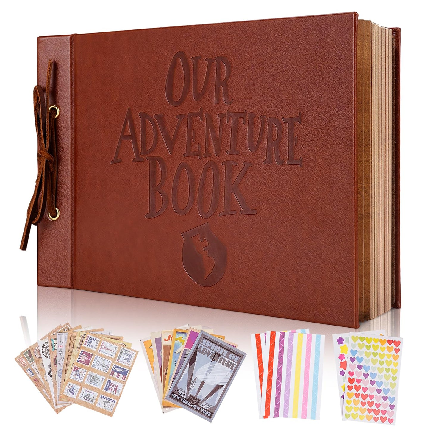 Our Adventure Book Scrapbook Photo Album,3D Embossed Words Leather Memory Book with 80 Pages for Couples Gifts,Anniversary Wedding,Valentine's Day