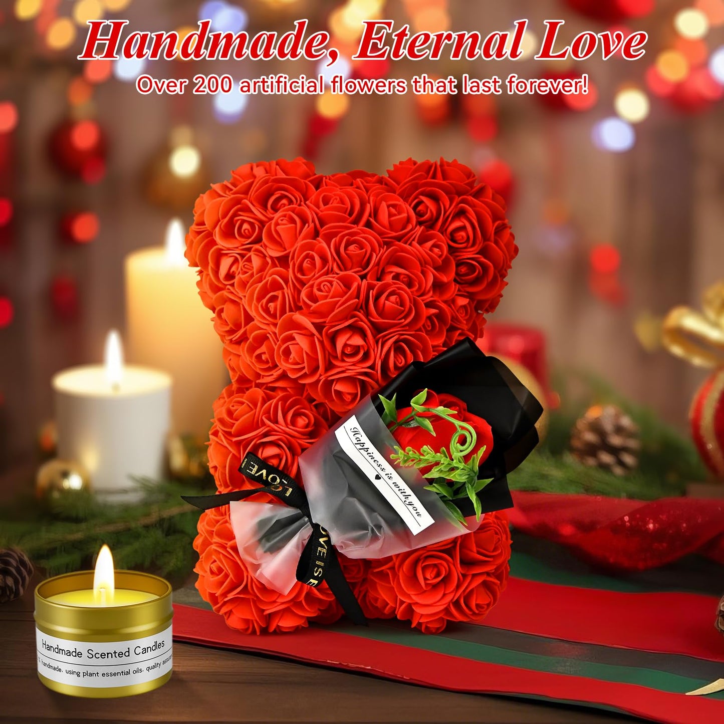 Jibeufi 6 in 1 Romantic Gifts for Her, Flower Rose Bear Birthday Gifts for Girlfriend Women Mom Kids Daughter, Wedding Gifts, Teddy Bear for Women (Rose Red)