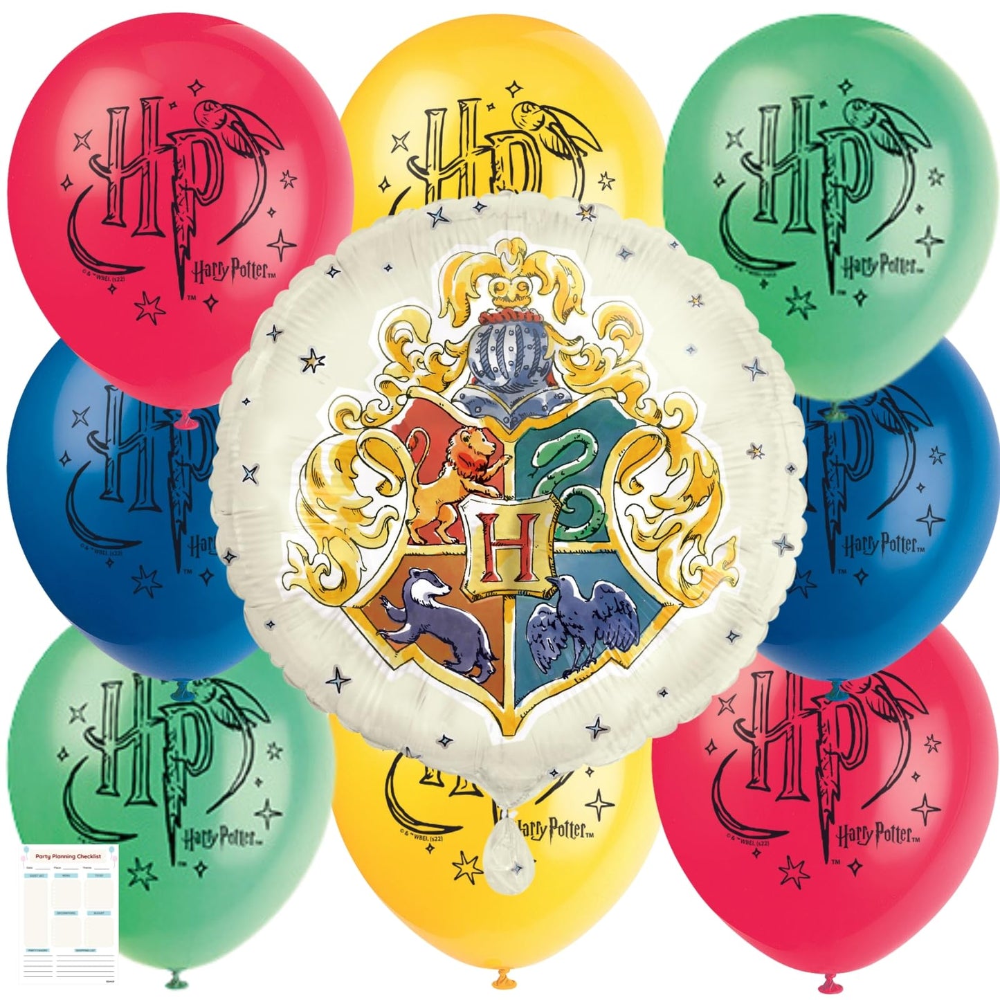 Harry Potter Balloons - Harry Potter Birthday Decorations - Bundle with 8 Latex 12”, 1 Foil Balloon 18”, Checklist - Party Decorations and Supplies - Kids Birthday Party