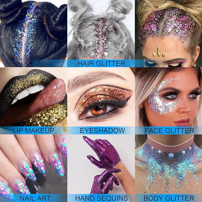 Holographic Face Glitter Gel Body Shimmer Makeup for for Hair, Face, Clavicle, Arm, Nail, Eyeshadow, Long Lasting Waterproof Mermaid Sequins Party Glitter for Rave Festival, 1.35oz (Grape Purple #13)
