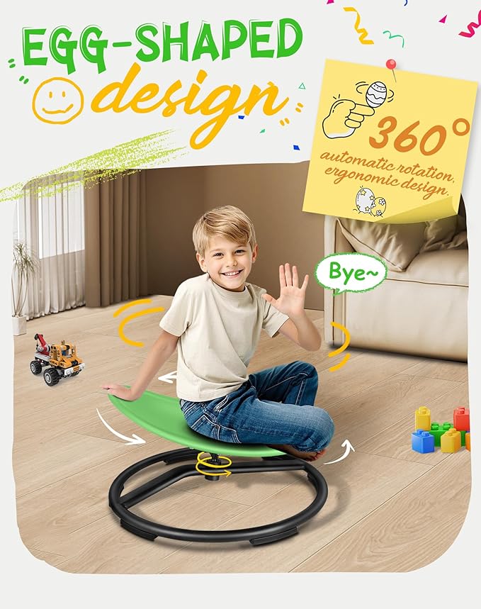 FERUERW Spinning Chair for Autistic Kids, Sensory Swivel Chair, 220LBS Weight Capacity, Sensory Toy for Children with ADHD/Autism, Training Body Coordination, 3+ Years (Light Green)