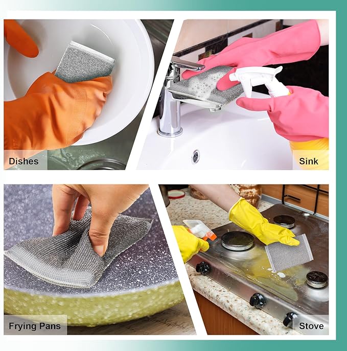 Thyle 8 Pack Steel Scrub Sponges for Dishes Non Scratch Scouring Multi Use Metal Scrubber Heavy Duty Dish Wash Kitchen Sponge for Pot Dish Washing Hard Surface Cleaning (Gray)