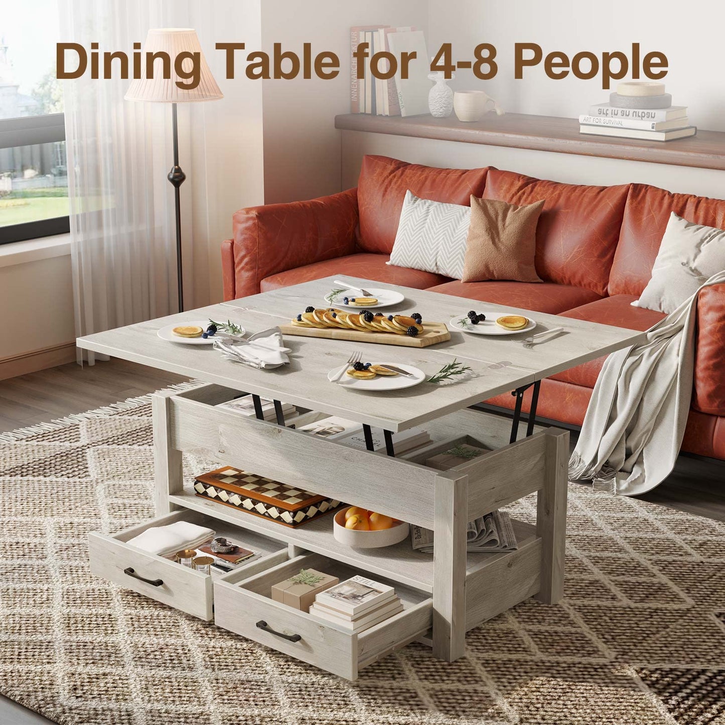 Rolanstar Coffee Table Lift Top, Multi-Function Convertible Coffee Table with Drawers and Hidden Compartment, Converts to Dining Table for Living Room, Home Office,Grey