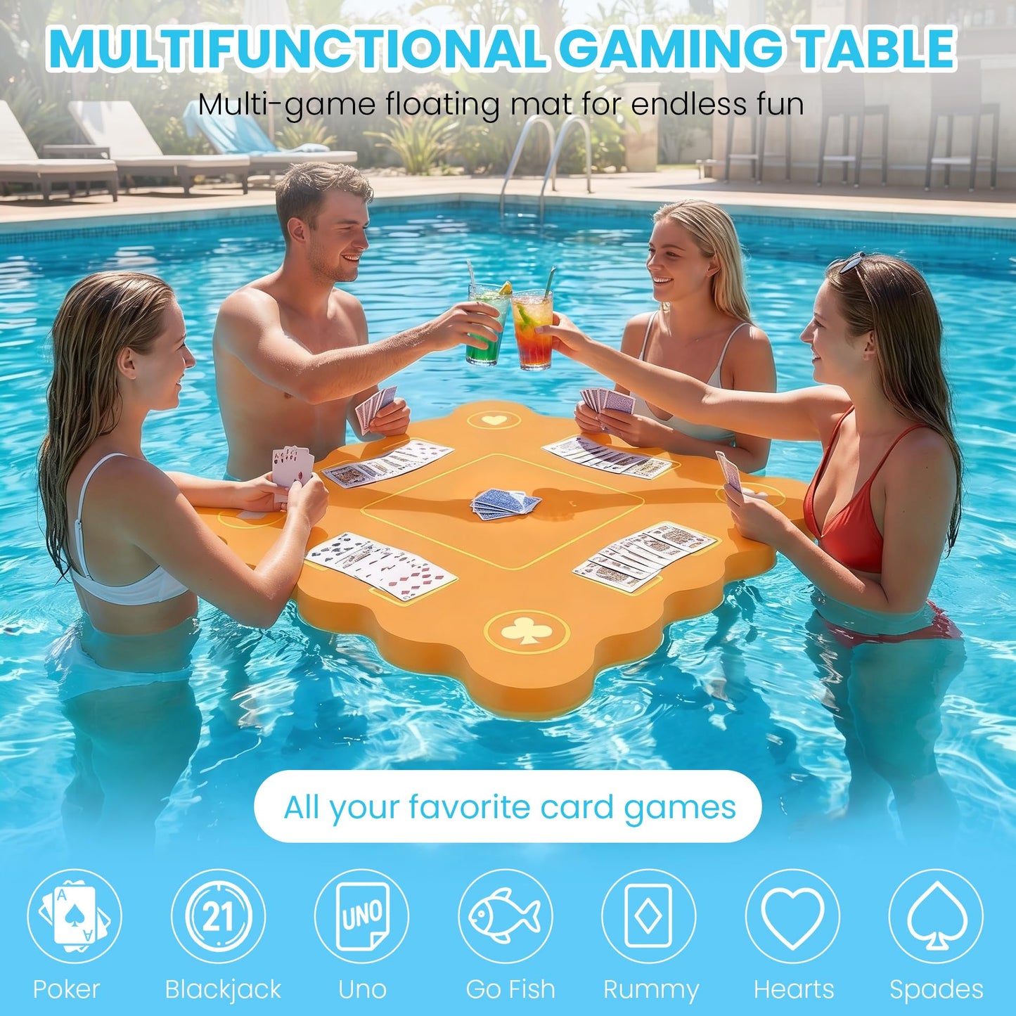 Kexaiq Floating Mahjong Table for Pool, Double Sided Floating Game Table with Cup Holders, for Mahjong Poker Card Games, Floating Mahjong Board for Hot Tub Lake Beach, Adults Summer Party (Orange)