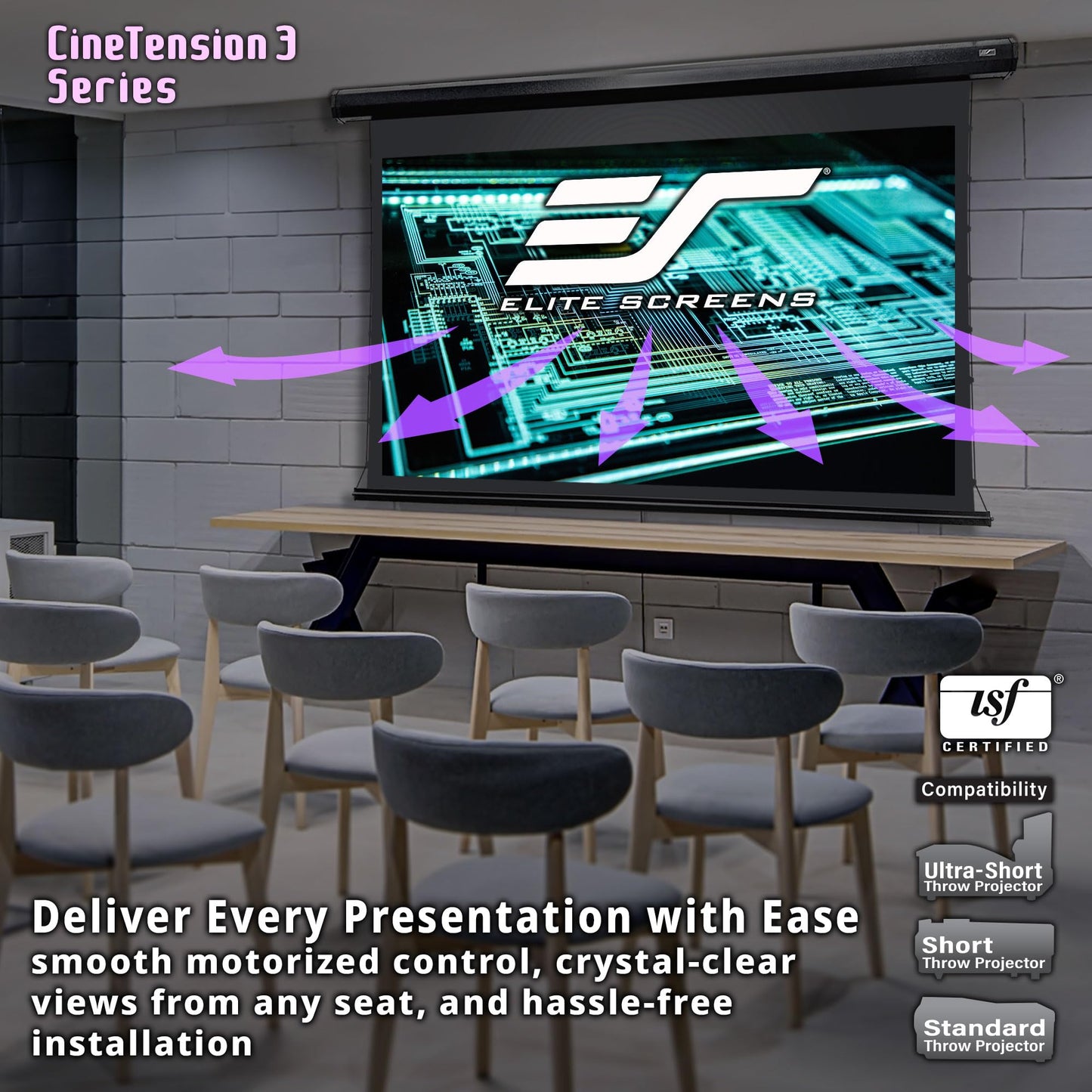 Elite Screens CineTension 3 Projector Screen, 120-inch 16:9, Indoor Electric Motorized ISF Material Tab Tension Home Theater Automatic Front Projection Movie Office Presentations, TE120HW3, Black