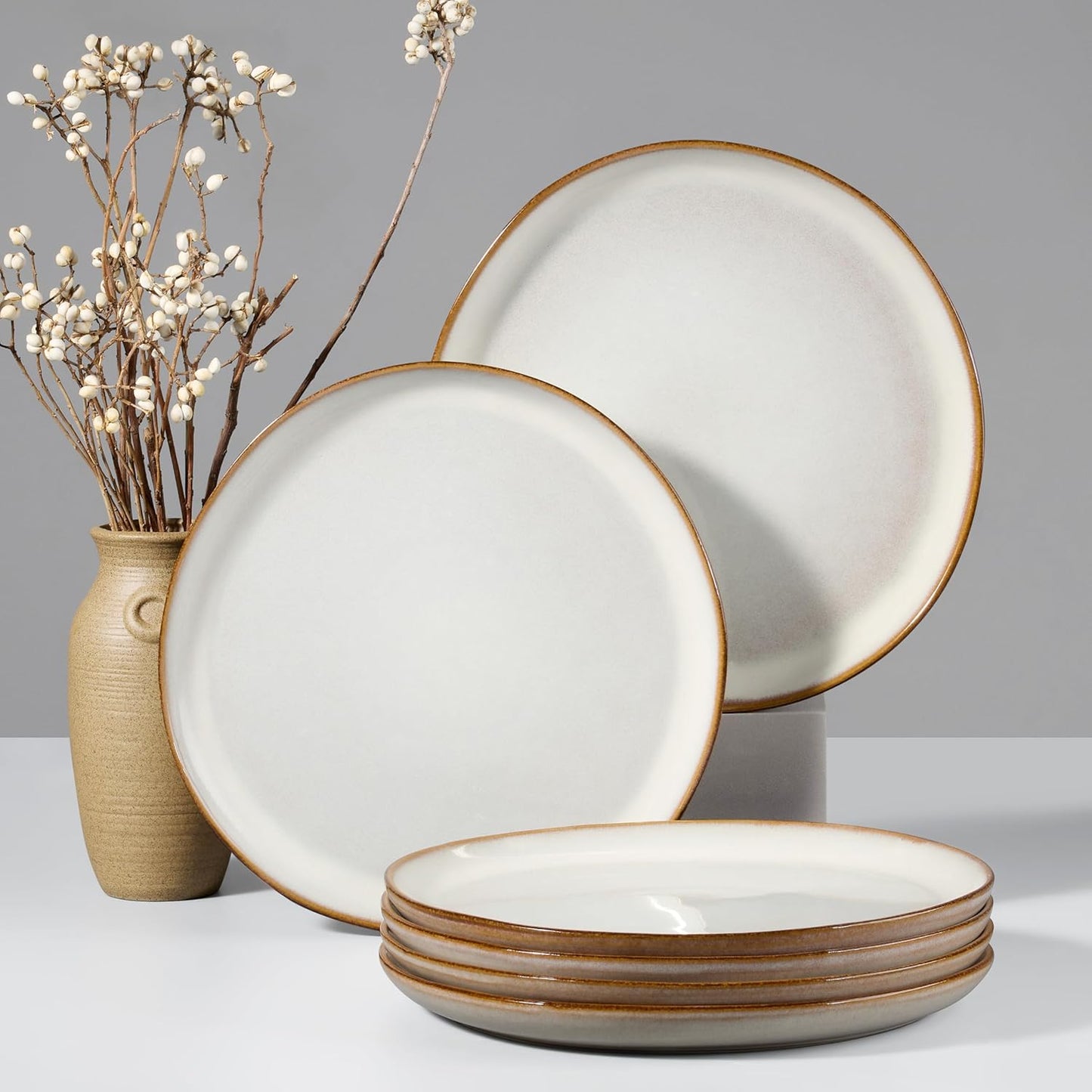 HaWare Stoneware Dinner Plates Set of 6, 10" Heavy Duty Ceramic Plates, Reactive Glaze Dinnerware for Home Restaurant, Chip and Scratch Resistant, Microwave and Dishwasher Safe, Reactive Pearl White