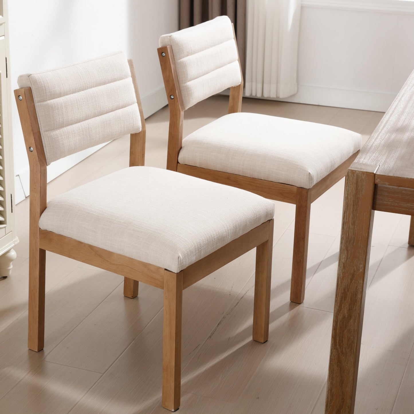 RIVOVA Linen Dining Chairs Set of 4, Comfortable Upholstered Seats with Wood Legs, Mid Century Modern Chairs for Kitchen, Living, Bedroom, Restaurant, Beige