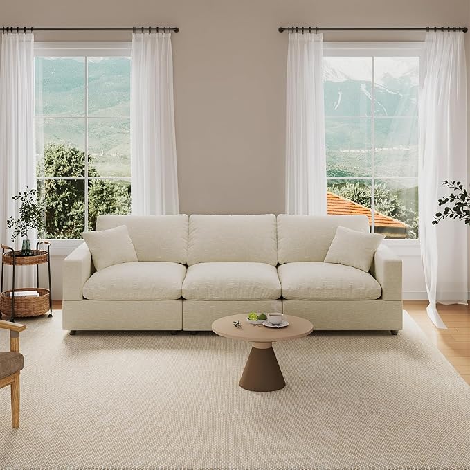 Modular Sectional Sofa Cloud Couch for Living Room, Modern Minimalist Comfy Deep Sofa Couches, Upholstered Couch with Removable & Washable Cushion Covers, Wide Armrest, Filled with Down and Cotton