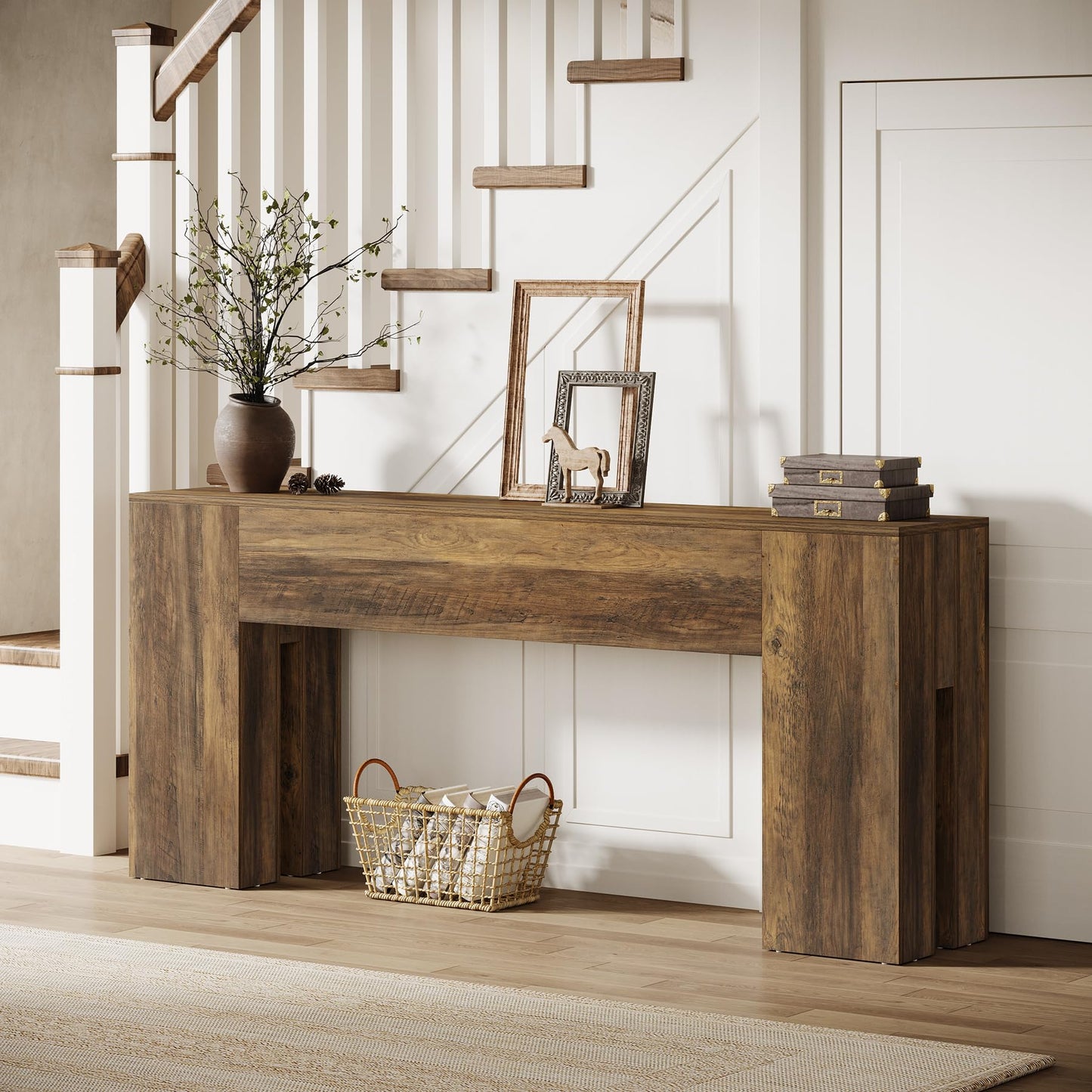 Tribesigns 71-Inch Long Console Table for Entryway, Farmhouse Sofa Console Behind Couch, Entry Table for Hallway, Foyer, Living Room, Brown