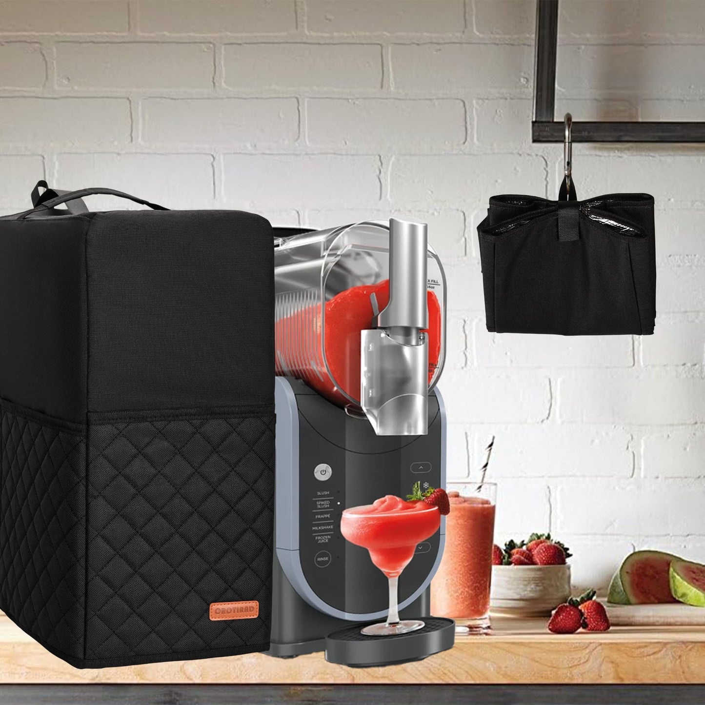 CROTIRAD Slushie Machine Cover for Ninja Slushy Frozen Drink Maker, Foldable Dust Cover for Ninja Slushie Machine, Easy Storage Fits Ninja Slushi Maker, Upgrade, Quilted Black