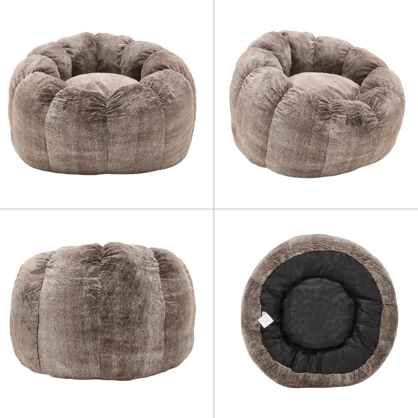 DUOMAY Giant Bean Bag Chair, Faux Fur Cozy Beanbag Chair for Adults, Kids, Round-Shaped Large Bean Bag Couch with Memory Foam for Living Room, Bedroom, Dorm, Brownish