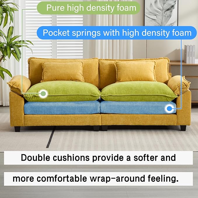 Oprisen 86" Modular Sectional Sofa, Comfy Cloud Couch Sectional Sofa, Chenille Sofa Sleeper Deep Seat Sofa with Throw Pillows for Living Room (Yellow, 86"- Loveseat)
