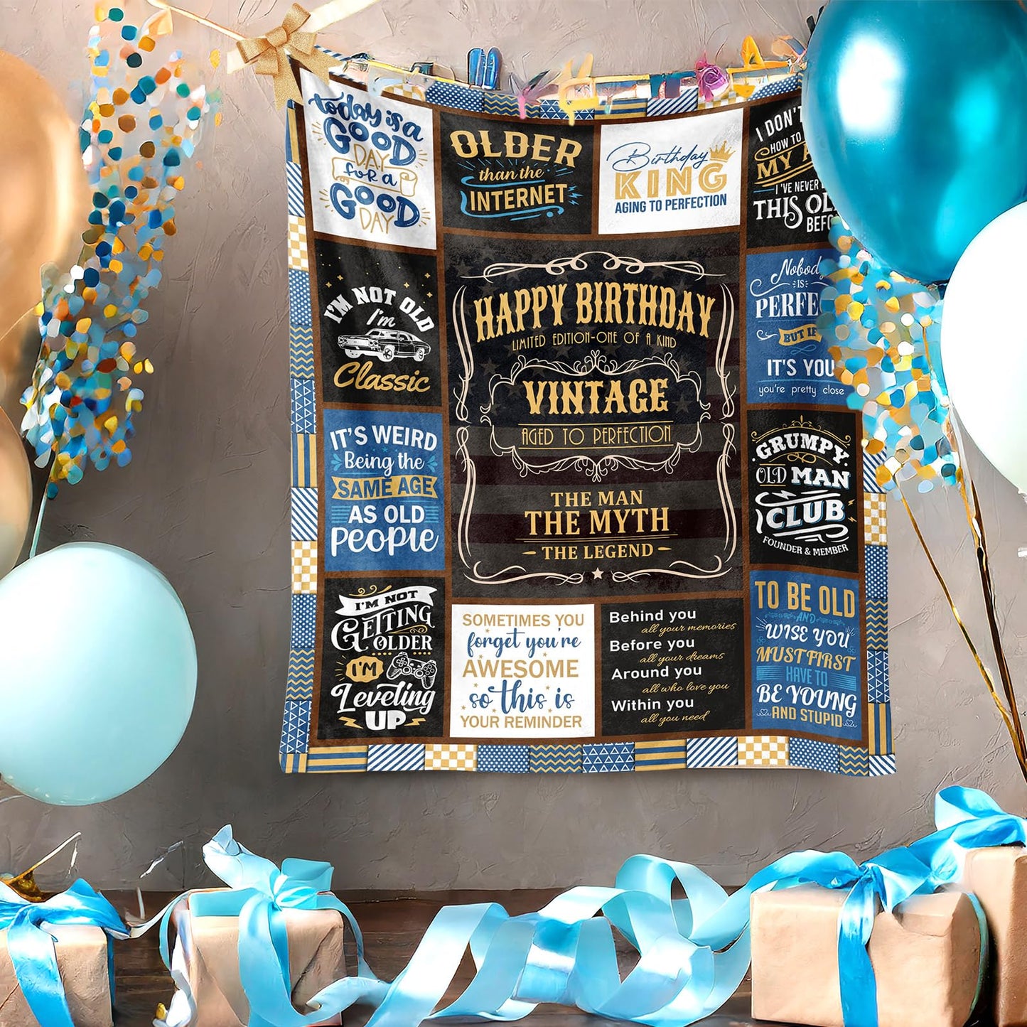 KJACGAD Birthday Gifts for Men, Birthday Gift for Him, Man Birthday Gift Ideas Throw Blankets 60" x 50", Happy Birthday Gifts for Male/Dad/Grandpa/Uncle/Husband/Boyfriend