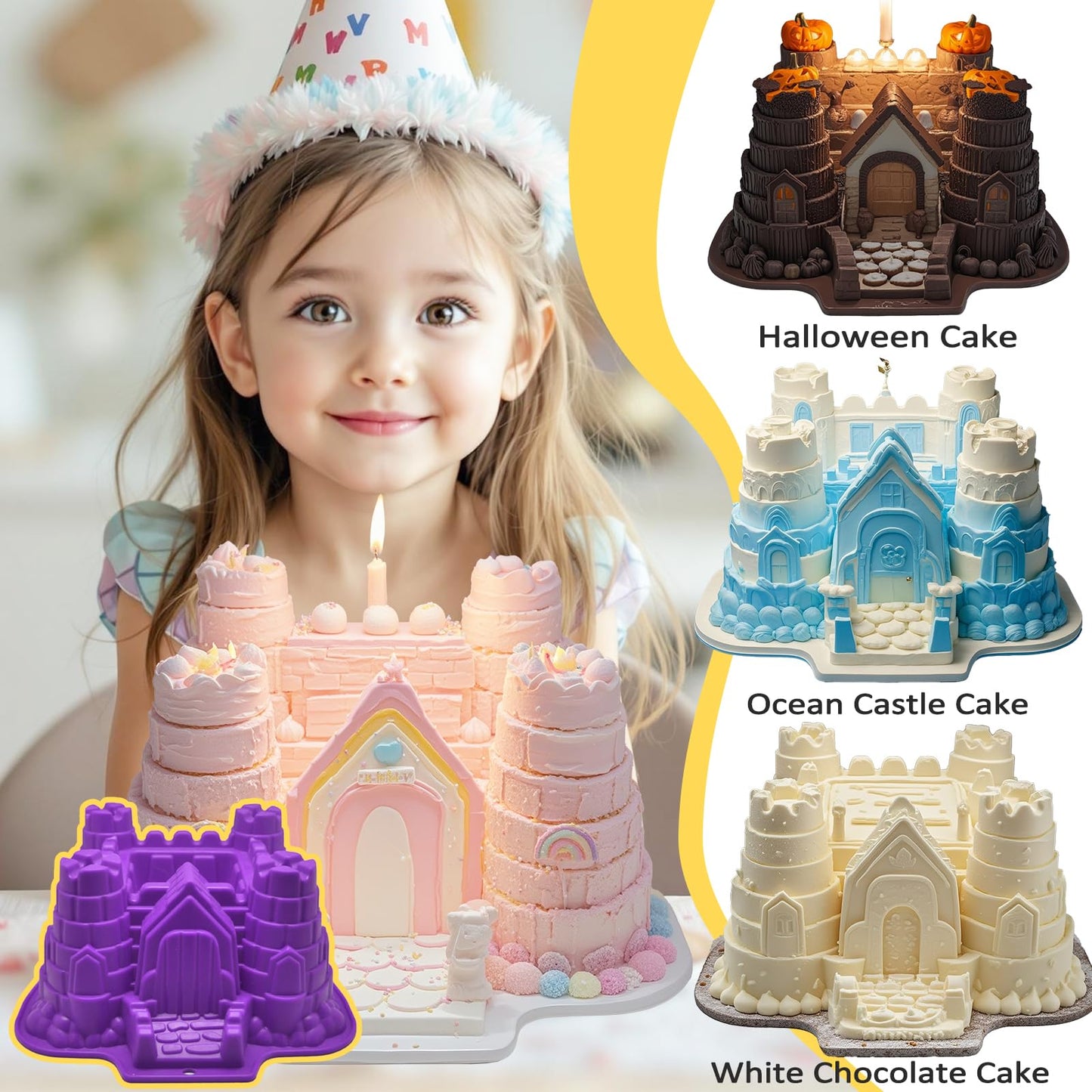 FantasyDay Silicone Baking Molds, 3D Castle Cake Pan, Non Stick Silicone Cake Mold for Cake, Jello, Gelatin, Bread, Soap - 8.8''*8.07''*4.13''