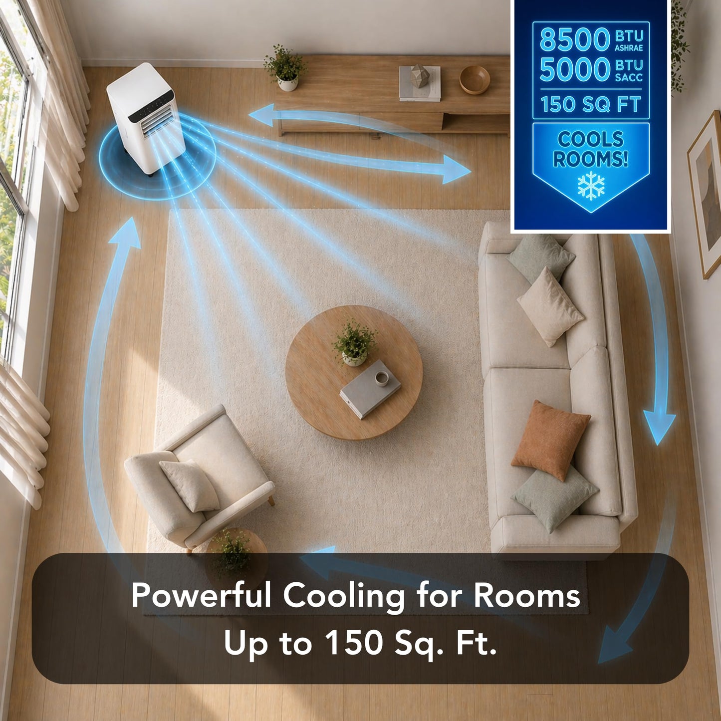 Comfort Zone Smart Portable Air Conditioner 8,000 BTU (5,100 BTU SACC) - WiFi Enabled 3-in-1 AC Unit, Dehumidifier & Fan with Remote Control, Sleep Mode & 24H Timer