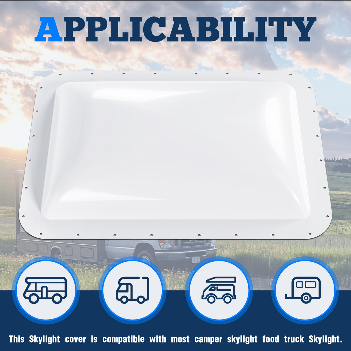 Kojem 18" x 26" RV Skylight Replacement Cover Compatible with RV Camper Food Truck Motorhome Roof Sunroof Fit Outer Dome Cover 14" x 22" RV Shower Skylight Openings Roof Vent Cover White