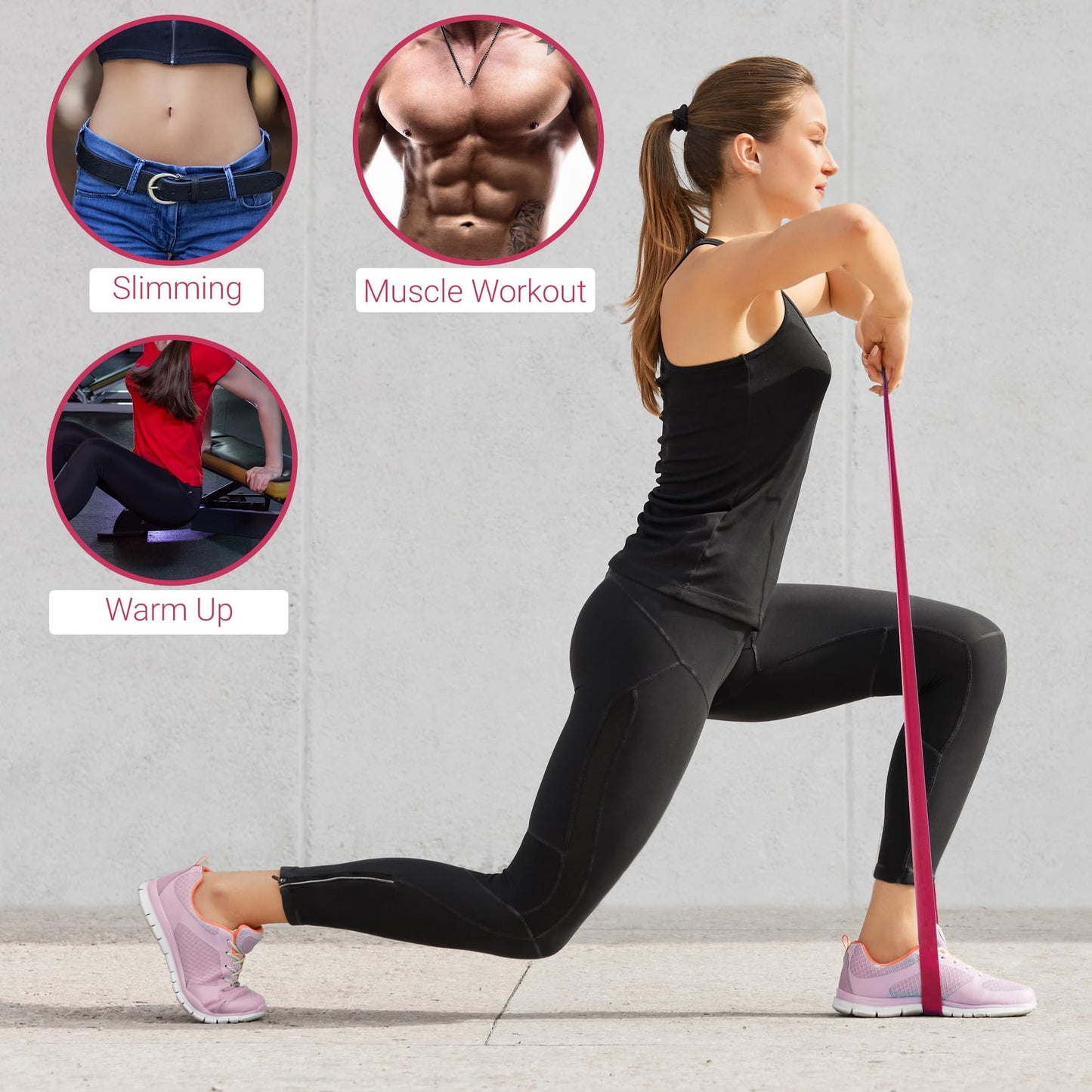 TechStone Resistance Bands Set for Men and Women, Pack of 5 Different Levels Elastic Band for Home Gym Long Exercise Workout – Great Fitness Equipment for Training, Yoga – Free Carrying Bag (Pink)