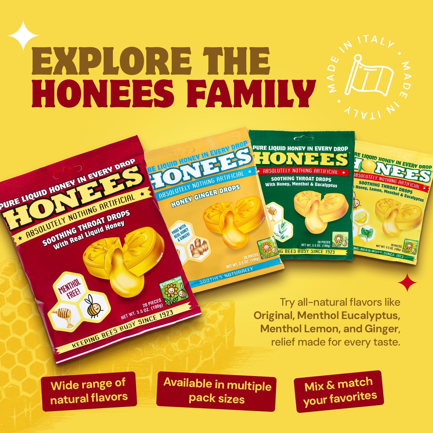 Honees Honey Filled Drops, Honey Cough Drops with Real Honey-Natural Sore Throat Relief-Nothing Artificial-Throat Coat Lozenges, Natural Cough Suppressant, Non-GMO (12 Pack – 240 Drops)