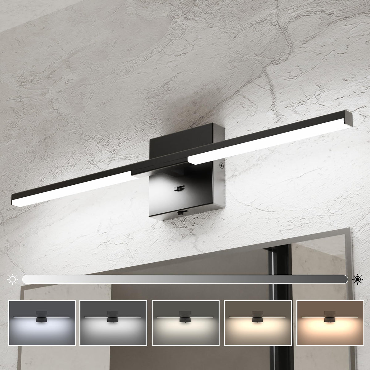 Ensenior Modern Vanity Light, Built-in Dimmer, 24 inch Led Light Fixture Over Mirror, Dimmable 5CCT, Black Bar Light Fixture for Mirror, Bedroom - FCC Certified