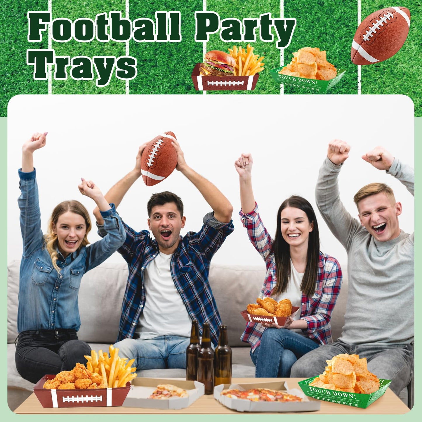 50Pcs Football Party Supplies, 5lb Football Food Plates, Football Paper Trays Disposable Bowls Nacho Trays, Football Theme Party Favors for Gameday, Carnivals, Birthday, Sport, Party Decor