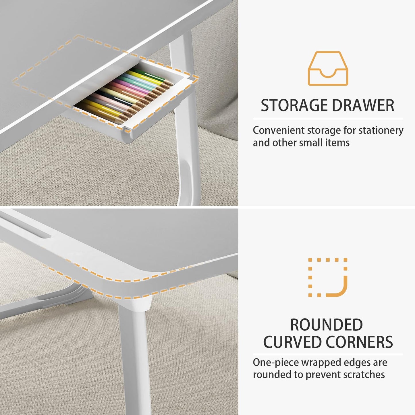 Laptop Desk for Bed, Laptop Bed Tray Table, Foldable Lap Tablet Table with Storage Drawer and Bookstand, Lap Desks Bed Trays for Sofa Couch Floor (Silver)