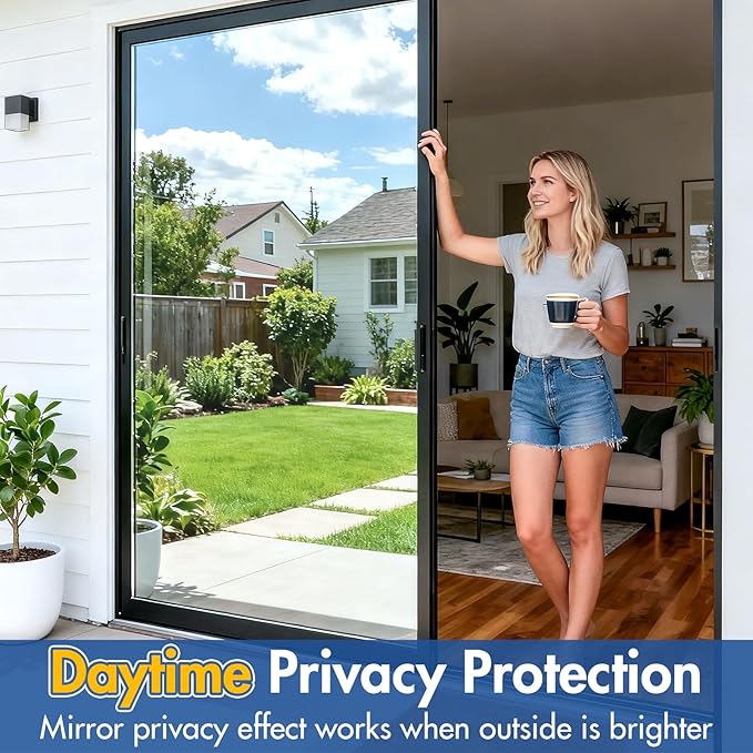 Coavas One Way Privacy Window Film,Daytime Window Tint for Home, Reflective Mirror Glass Window Film See Out Not in,Heat UV Blocking Anti-Glare Window Covers with 3 Tools, 17.5 x 118.1 Inch, Black
