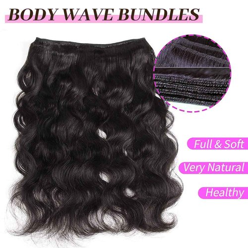 12A Human Hair Bundles 18 20 22 Inch Body Wave 3 Bundles Human Hair 100% Unprocessed Brazilian Virgin Hair Bundles Quick Weave Hair Extension Natural Black