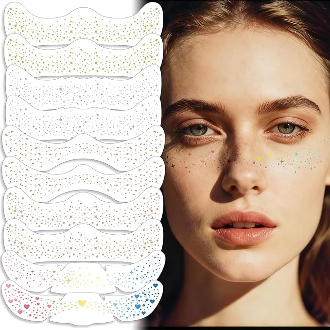 Face Glitter Freckles Tattoo - 10pcs, Sparkle Temporary Makeup Patches for Festivals & Halloween Party, Concert, Cosmetic ...
