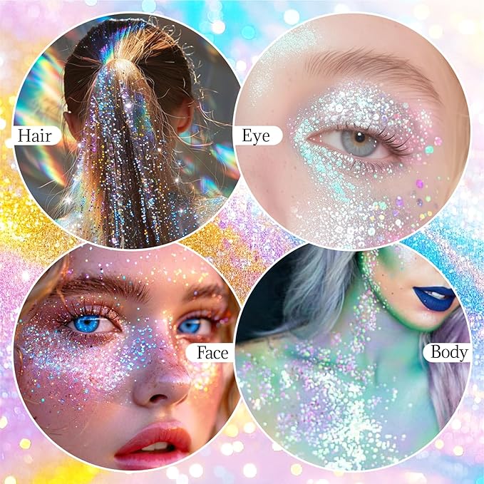 DAGEDA Dazzle Body Glitter Stick,Sparkly Face Glitter Makeup,Holographic Hair Glitters Mermaid Makeup Rave Outfits for Women, Shimmer Face Paint Stick Singer Concert Accessories