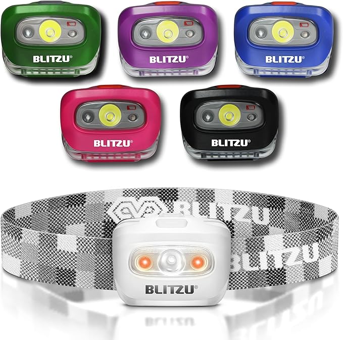 BLITZU LED Headlamp Flashlight for Adults & Kids, Lightweight, Waterproof Head Lamp with White & Red Light, Comfortable He...