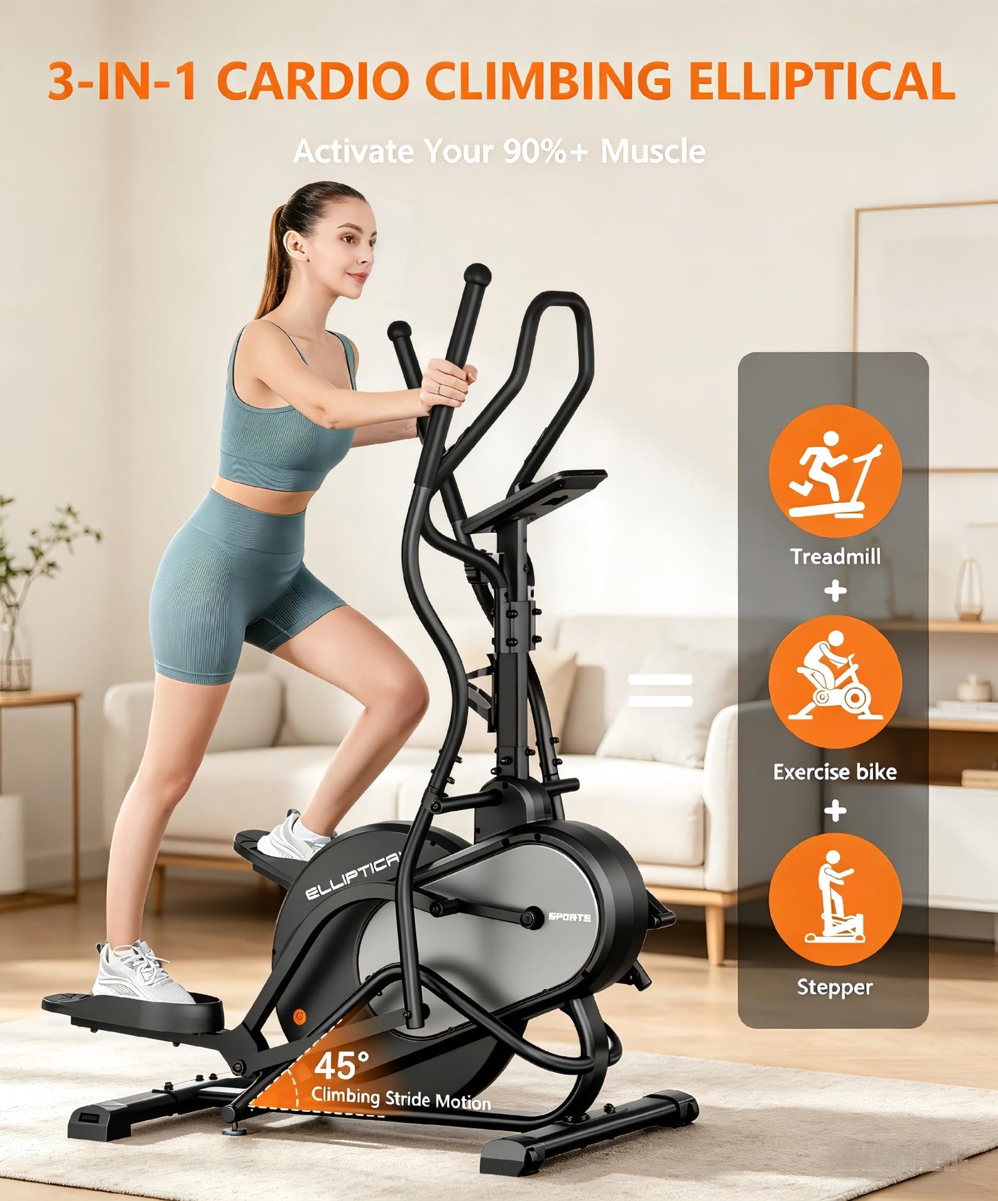 THERUN Elliptical Exercise Machine, Cardio Climber Elliptical Machine for Home, Stair Stepper Elliptical Training Machines w/ 13LBS&18LBS Flywheel, 16 Levels Resistance (13LBS Flywheel Grey)