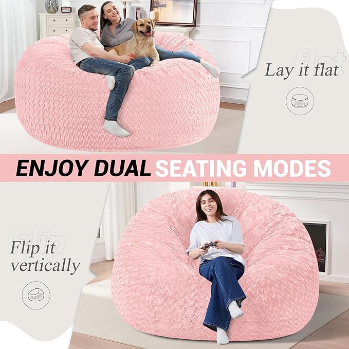 6FT Bean Bag Chair,Giant Bean Bag Chairs for Adults,Big Bean Bags with Memory Foam Filled, Large Beanbag Chairs with Chevron Plush Cover-Soft Pink