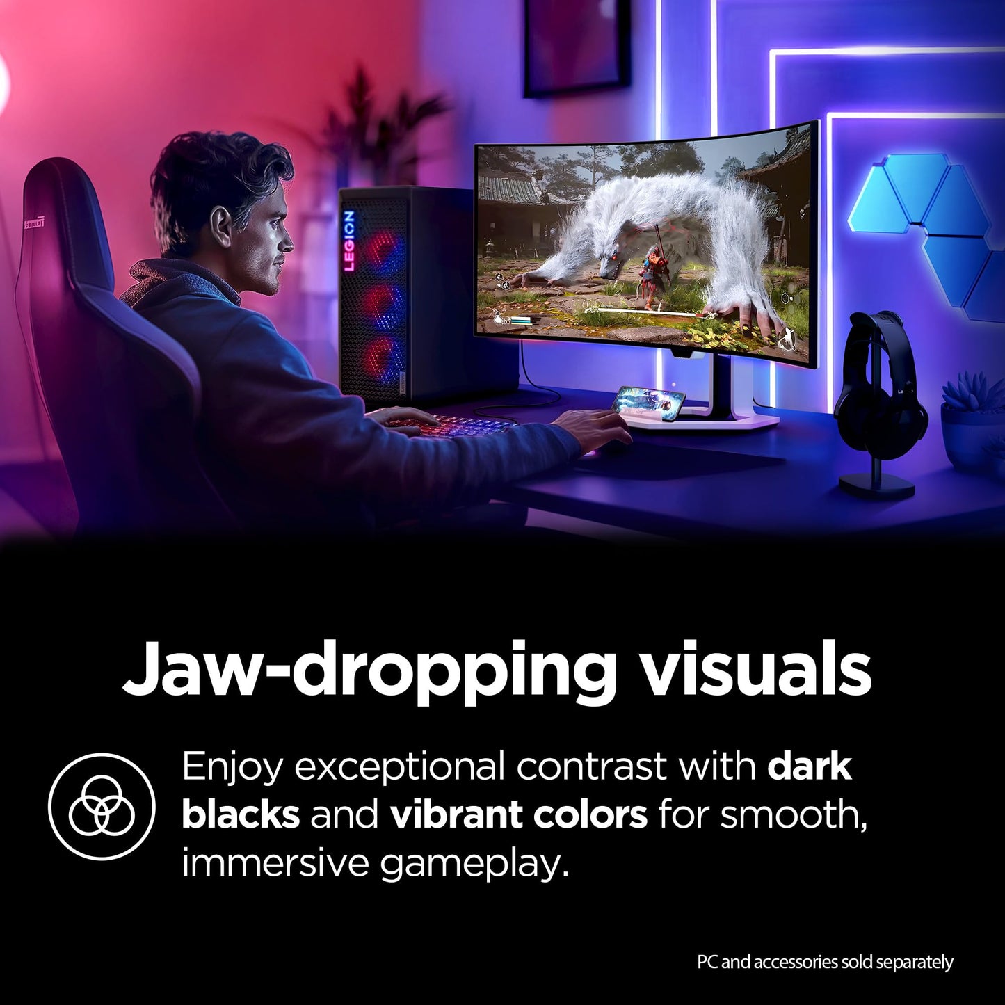 Lenovo Legion Pro 34WD-10 Curved Gaming Monitor – 34" WQHD OLED – 240Hz – AMD FreeSync™ PremiumPro – HDR TB400 – 0.03ms MPRT – KVM, USB-C, HDMI 2.1, DP 1.4 – Ergonomic Tilt Stand – Raven Black