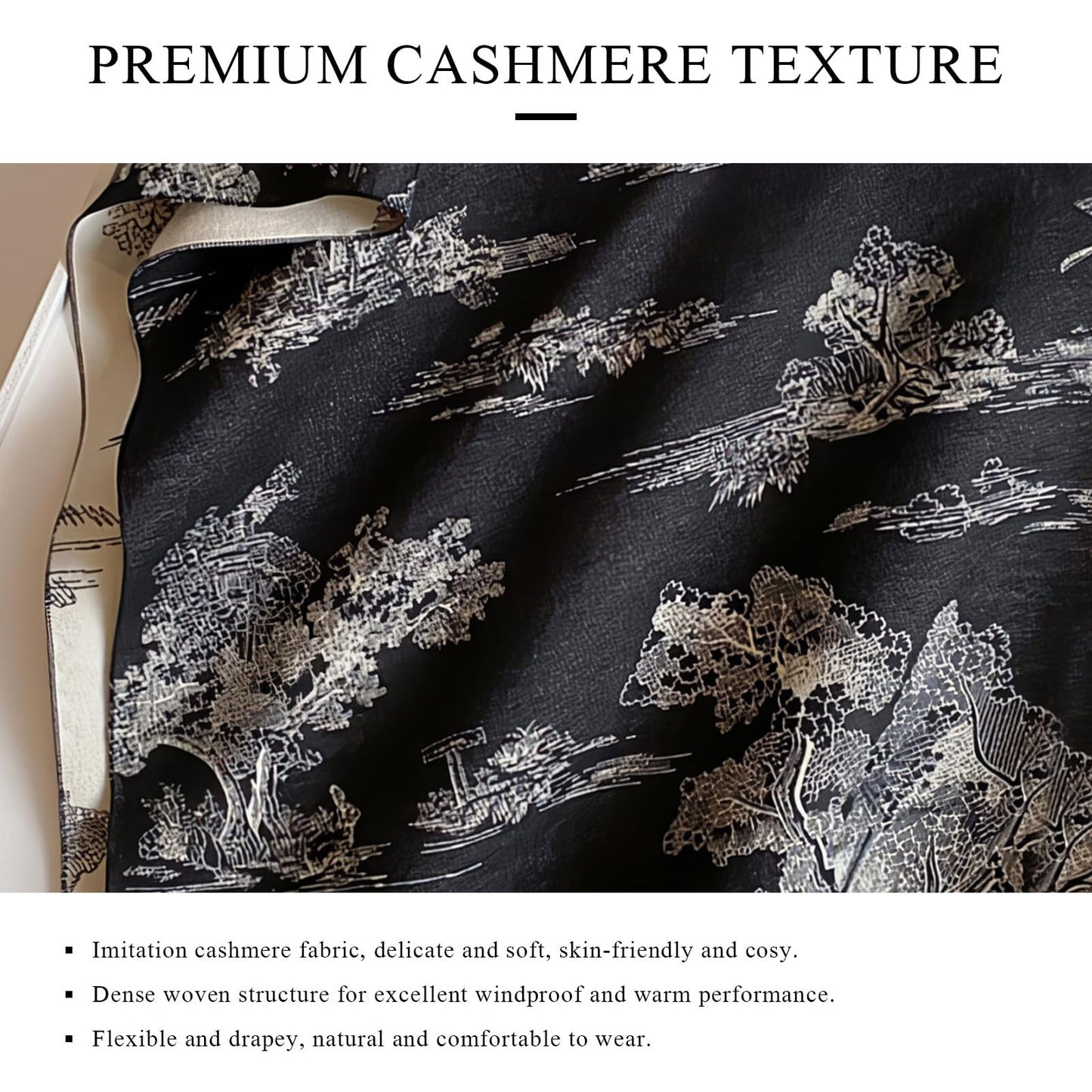 LumiSyne Warm Scarf Cashmere Shawl Women Artistic Landscape Painting Reversible Scarf With Tassel Large Long Pashmina Stole
