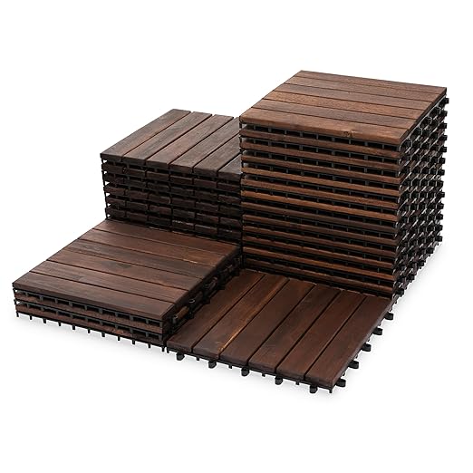VICTORY RELAX Acacia Wood Decking Tiles 27PCS - Easy Snap Interlocking Deck Tiles for Patio Poolside Balcony Decor - All Weather Waterproof Flooring for Indoor & Outdoor (Round Joints)