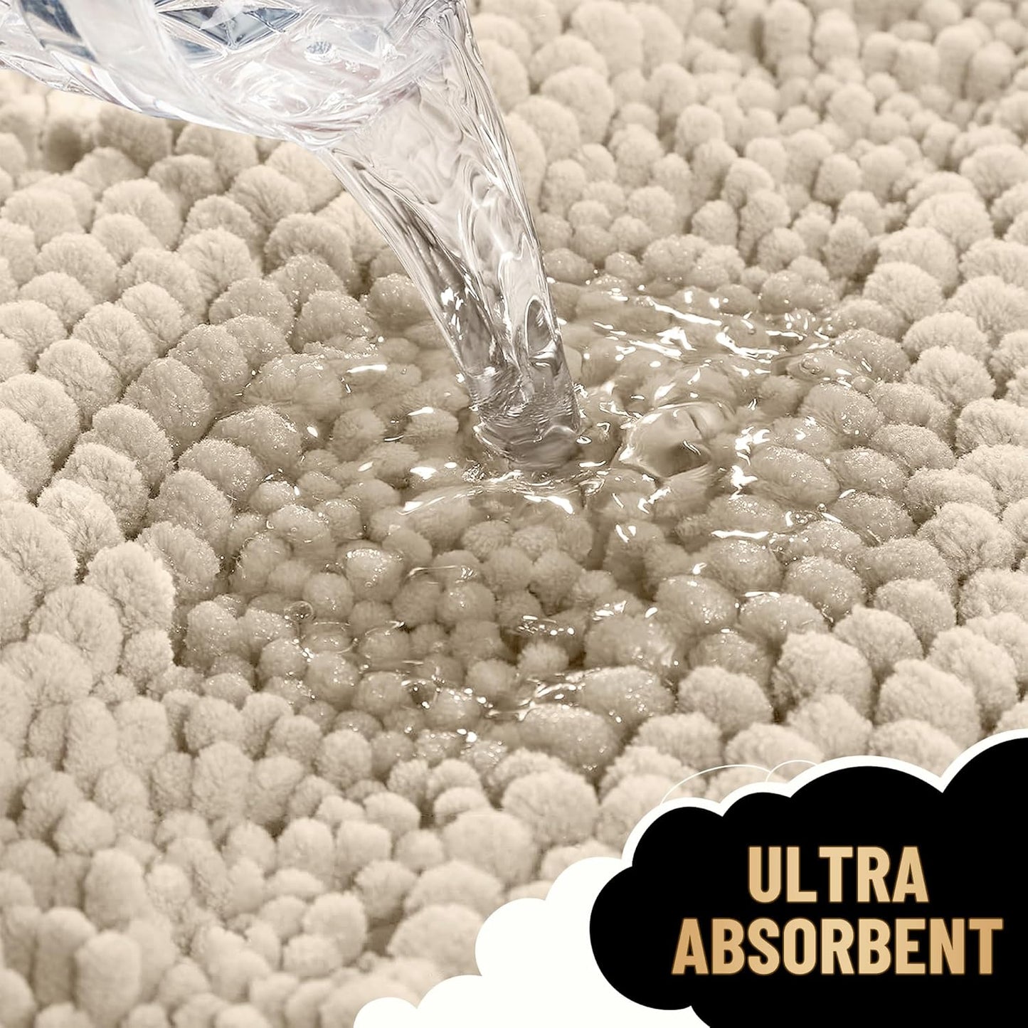 OLANLY Thick Bathroom Rugs 24x16, Extra Soft Absorbent Chenille Striped Bath Rugs, Rubber Backing, Machine Wash Dry, Bath Mats for Bathroom Floor, Tub and Shower, Home Decor Accessories, Sand
