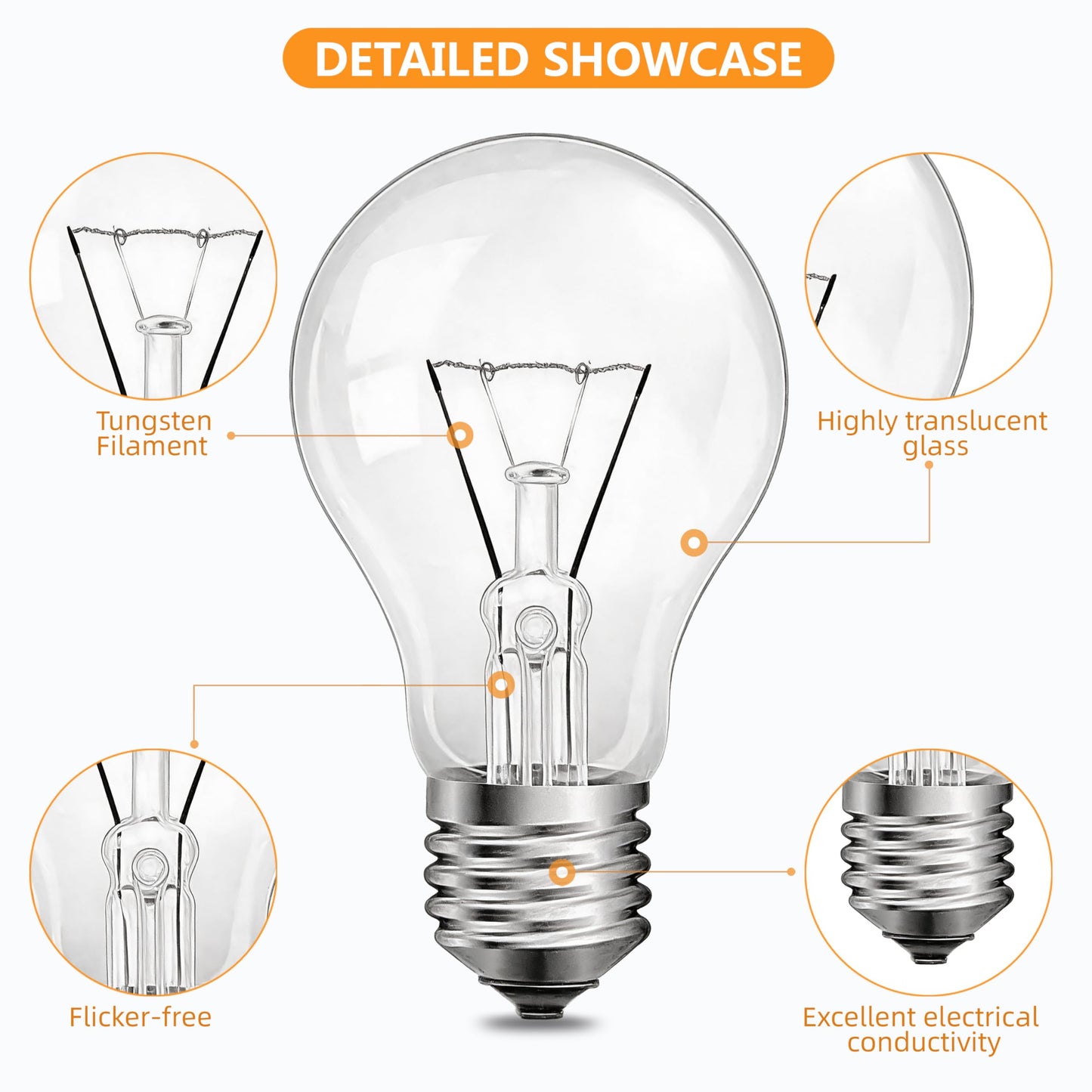 Hoimuv 100 Watt Incandescent Light Bulbs, A19 100 WATT Incandescent Bulb Shatter Resistant Rough Service Light Bulb 100 WATTS A19 Shape, E26 Standard Base 2 Pack