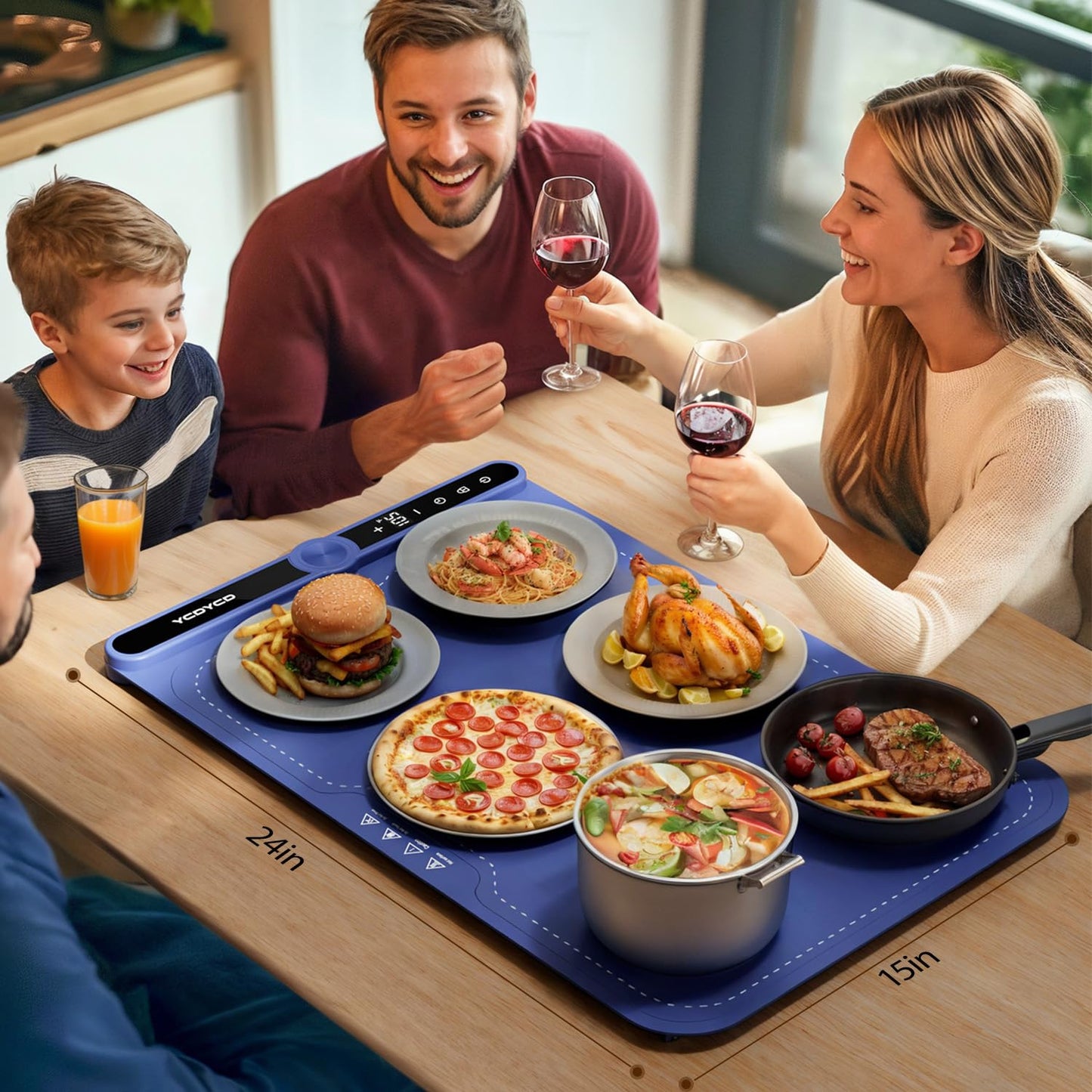 YCDYCD Electric Warming Mat for Food: Adjustable 9-Level Temperature & 1-6H Timer - Silicone Heating Tray for Kitchen Countertop, Buffets, Travel/Party Gatherings