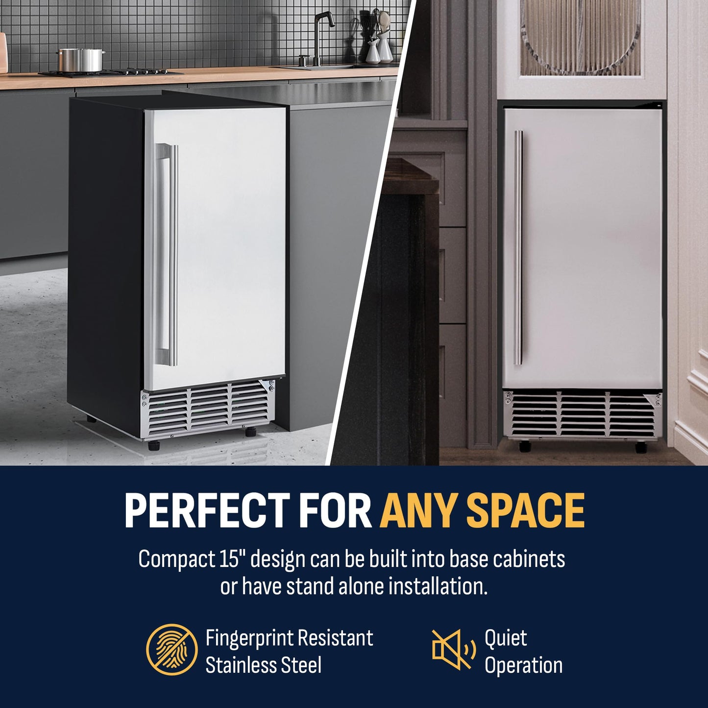 Newair 15" Commercial Nugget Ice Maker | Freestanding or Built-in Under Counter Ice Maker with 80 lbs/Day Production | for Home Bar, Kitchen & Restaurant Use | Stainless Steel