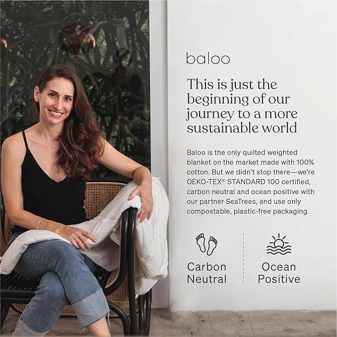 Baloo Weighted Blanket for Adults 12 lb Throw (Pebble White, 42"x72") | Cool & 100% Cotton | Machine Washable & Dryer Safe | Glass Microbead Fill