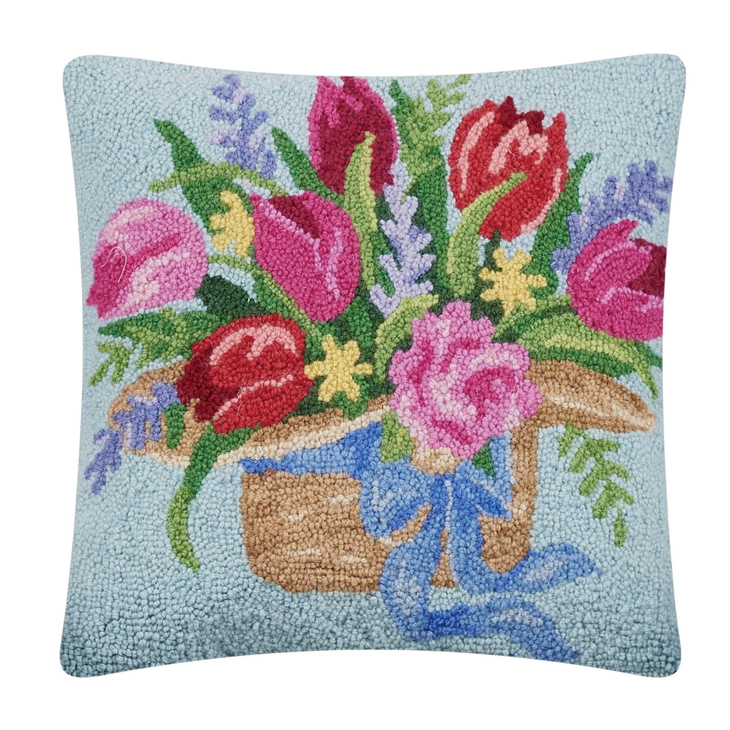 Peking Handicraft Tulips on Hat Poly Fill Hook Throw Pillow, 18-inch Square, Home Decoration
